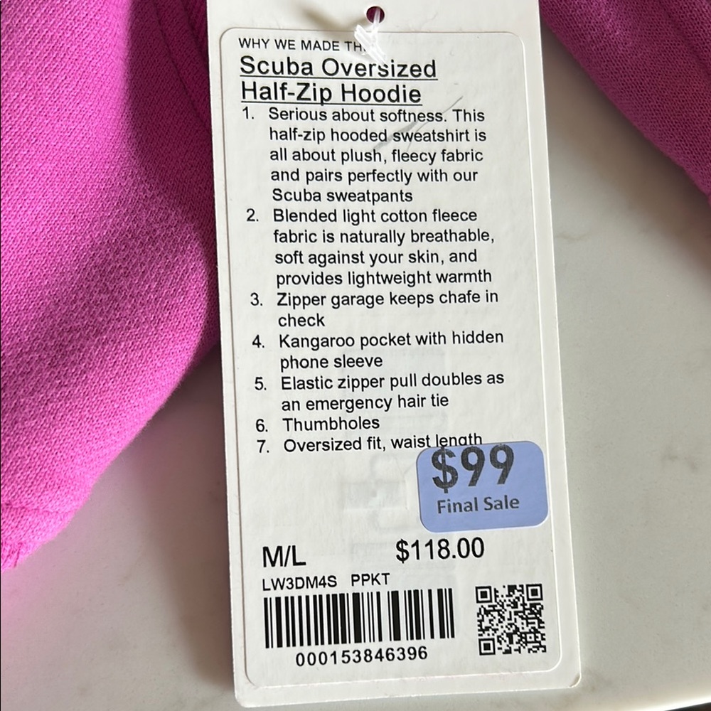 Vibrant Pink Hoodie with Half-Zip - Picture 5 of 5